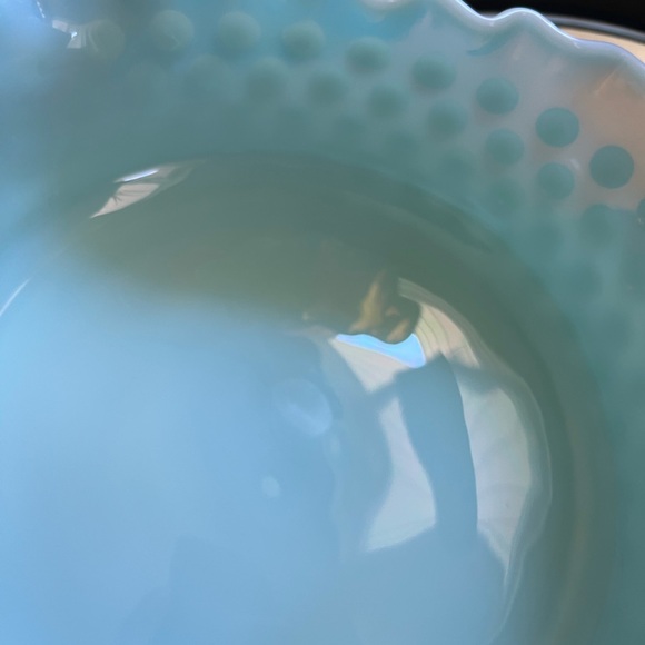 Fenton pastel green blue hobnail milk glass ruffled berry bowl / rare! - Picture 6 of 14